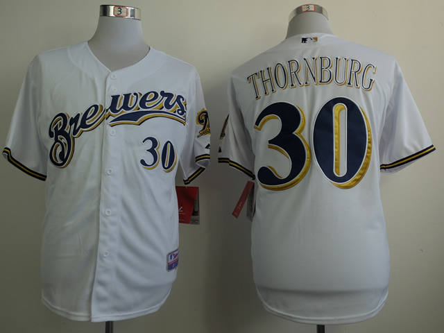 Men Milwaukee Brewers 30 Thornburg White MLB Jerseys